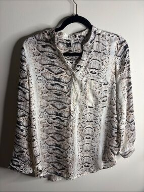 mittoshop Black, White & Beige Abstract Print Blouse
